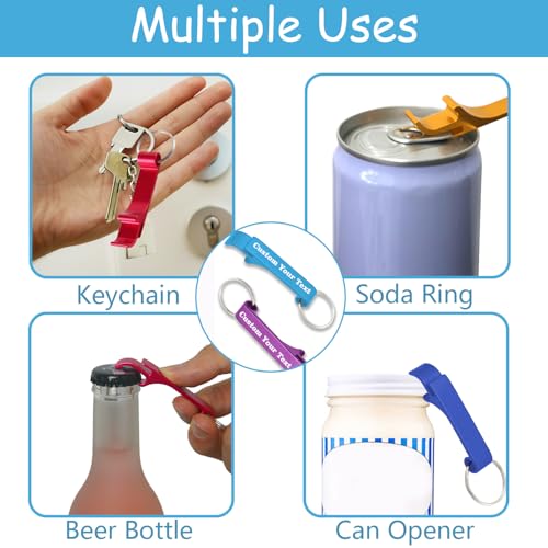 SYSTUTY 100pcs Personalized Aluminum Bottle Opener Keychains with Engraved Text Logo, Customized… - Image 4