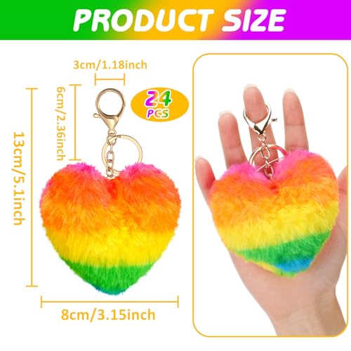 Equsion 24 Pcs Heart Pom Keychain Bulk Colored Faux Fur Pom Gift… - Image 2