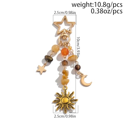 Sun Moon Star Keychain Y2k Aesthetic Boho Hippie Keychain Crystal Beads Bag… - Image 2