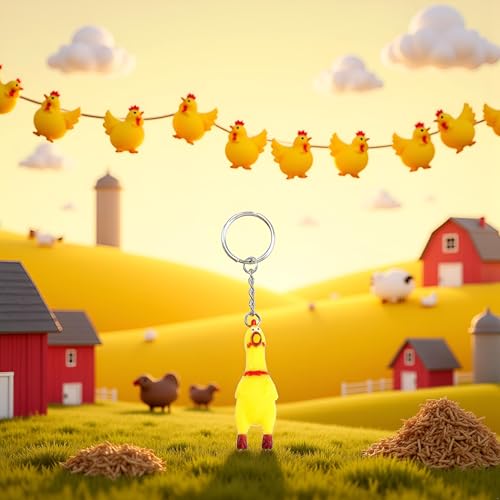 Yellow Shrilling Screaming Chicken Keychain, Mini Rubber Squeeze Screaming Chicken Keychains Gags… - Image 3