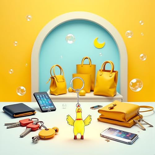 Yellow Shrilling Screaming Chicken Keychain, Mini Rubber Squeeze Screaming Chicken Keychains Gags… - Image 4