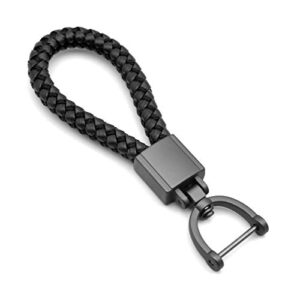 FEYOUN Universal Black Leather Car Fob Keychain Metal Keyring Woven Strap Braided…