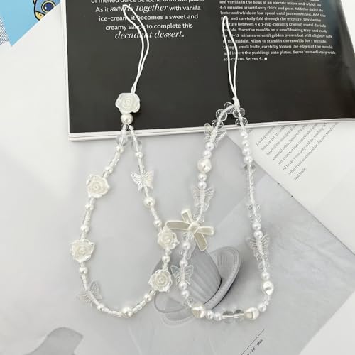 Juroicessry White Mobile Phone Lanyard Universal Phone Chain Black Bow White Pearl… - Image 5