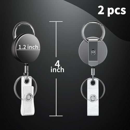 2 Pack Round Metal Retractable Keychain Heavy Duty Retractable Badge Reel for… - Image 3