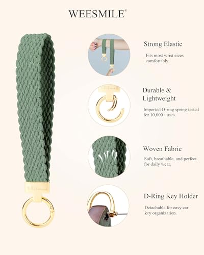 WEESMILE Keychain Wristlet, Stretchy Key Chain for Car Keys with 2 Keyrings… - Image 4