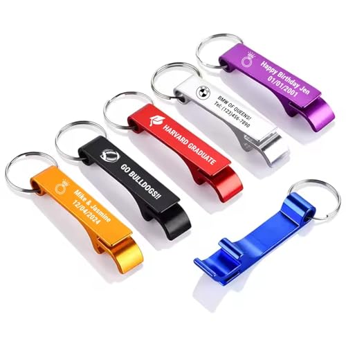 100PCS Personalized Bottle Opener Keychains, Bulk Custom Engraved Text Logo Keychain Can… - Image 2