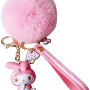 PaPiJoJo Cute Keychains for Women/Girls, Kawaii Pom Pom Fuzzy Key Chain Accessories…