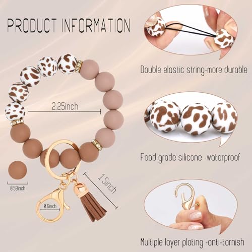 BAOSIWA Silicone Beaded Keychain Wristlet Key Ring Bracelet Cute Coffee Car Key… - Image 2