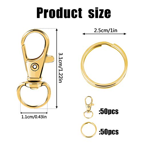 100PCS Gold Swivel Clasps Lanyard Snap Hooks with Key Rings, Key Chain… - Image 2