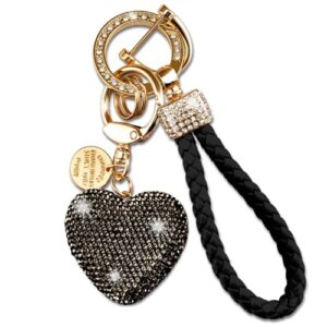 Cute Heart Keychain Black Wristlet Keychains For Women Girls Bling Key Chain…