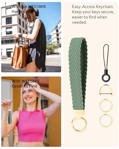 WEESMILE Keychain Wristlet, Stretchy Key Chain for Car Keys with 2 Keyrings… - Image 2