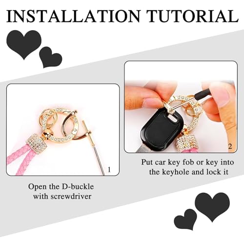 Cute Heart Keychain Black Wristlet Keychains For Women Girls Bling Key Chain… - Image 3