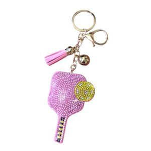 Popfizzy Rhinestone Pink Pickleball Keychain for Women, Bling Pickleball Backpack Keychain for…