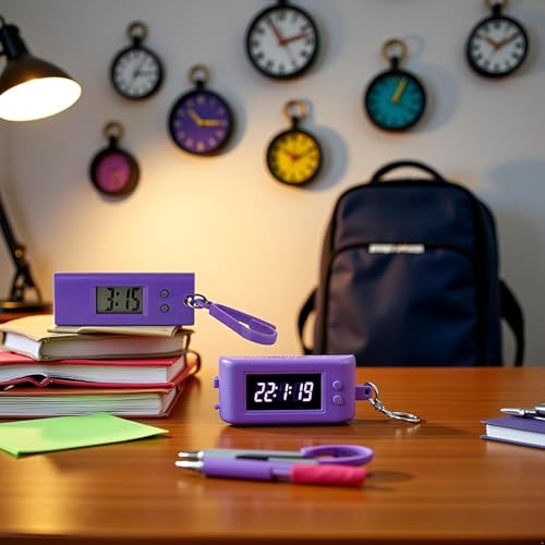 Jizlan Purple Mini Digital Keychain Watches Portable Keychain Pocket Watch Backpack Clip… - Image 2