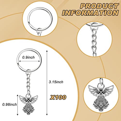 Taiyin 100 Pcs Guardian Angel Keychain Silver Angel Charm Keychain Key Ring… - Image 2