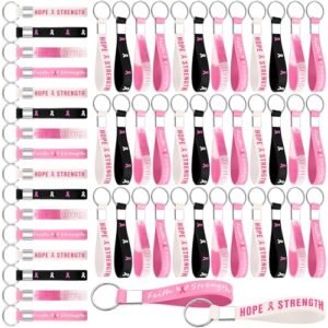 Sureio 100 Pcs Breast Cancer Awareness Silicone Keychain Bulk Pink Ribbon Keychain…