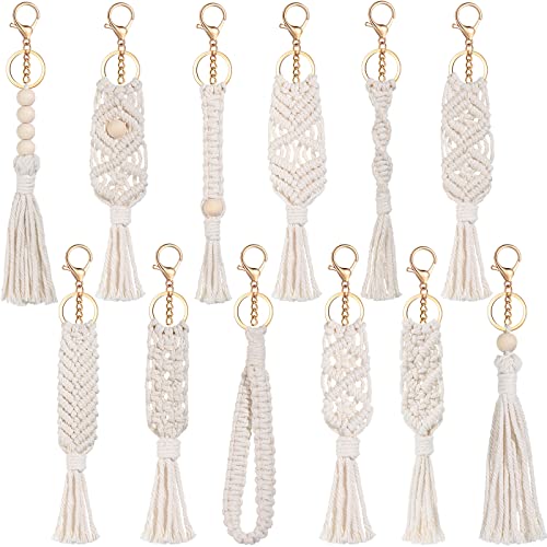 Junkin Macrame Boho Keychains Bulk Handcrafted Aesthetic Key Chain with Tassel for…