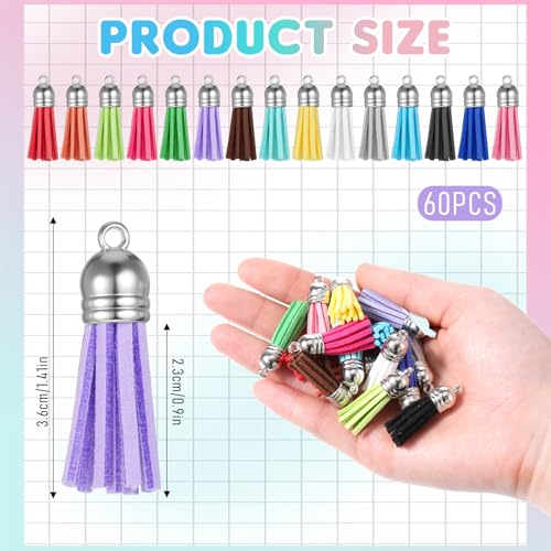 60 Pcs Keychain Tassels Colors Mini Bulk Leather Tassels for DIY Keychain… - Image 2