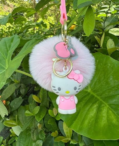 PaPiJoJo Cute Keychains for Women/Girls, Kawaii Pom Pom Fuzzy Key Chain Accessories… - Image 2