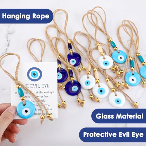 Skylety 12 Set Turkish Blue Evil Eye Charms Glass Evil Eye Keychain… - Image 4