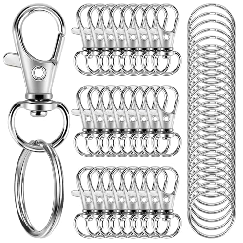 50PCS Metal Lobster Claw Clasp with Key Rings, 25PCS Keychains Clips Hooks…