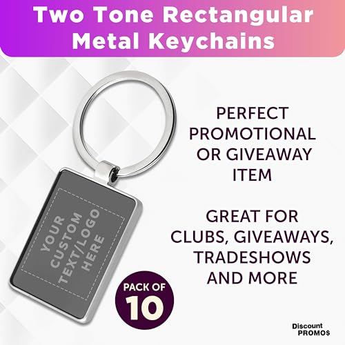 DISCOUNT PROMOS Custom Two Tone Rectangular Metal Keychains Set of 10 - Image 3
