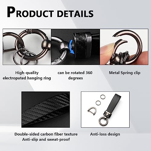 Kewucn Carbon Fiber Style Car Key Chain, Microfiber Leather Keychain, 360 Degree… - Image 3