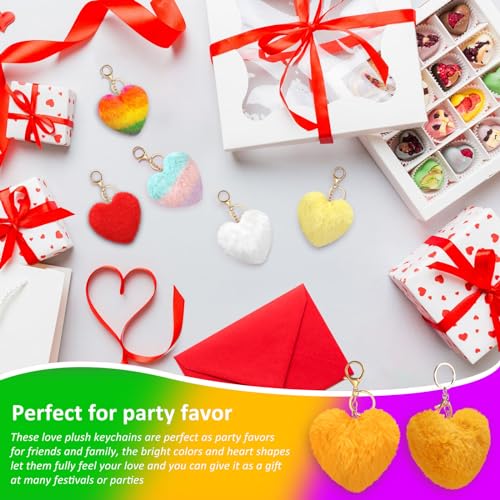 Equsion 24 Pcs Heart Pom Keychain Bulk Colored Faux Fur Pom Gift… - Image 6