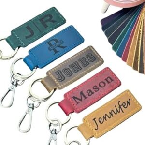 Personalized Leather Keychain, Custom Engraved Key Ring for Men & Women, Monogram…