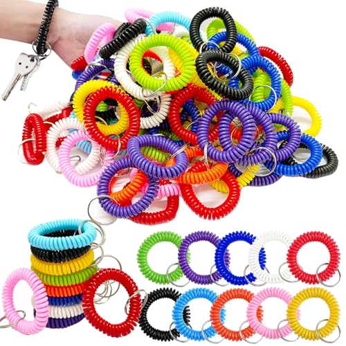 xlehoely 100 PCS Wrist Keychain,Spiral Keychain Bracelet Wrist Coil Key Chains,10 Colors…