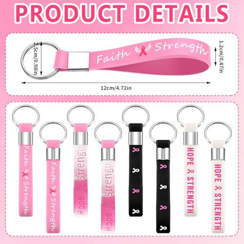 Sureio 100 Pcs Breast Cancer Awareness Silicone Keychain Bulk Pink Ribbon Keychain… - Image 2
