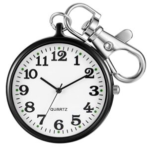 Realpoo Uncovered Men's Quartz Pocket Watch with Key Chain,Portable Quartz Arabic Digital…