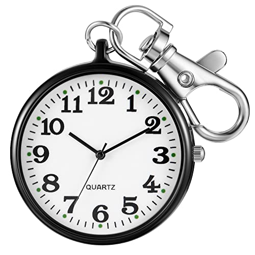 Realpoo Uncovered Men's Quartz Pocket Watch with Key Chain,Portable Quartz Arabic Digital…