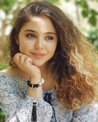 BAOSIWA Women Silicone Keychain Bracelet Beaded Wristlet Key Ring Black Bangle Chains… - Image 4