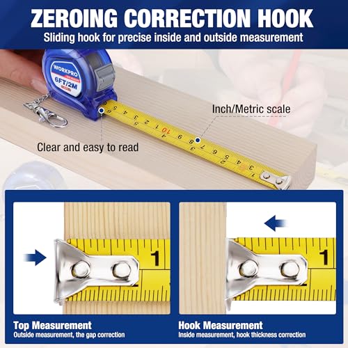 WORKPRO Keychain Tape Measure Set, 3 Pcs Inch/Metric Scale Easy Reading Mini… - Image 4