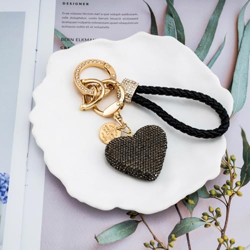 Cute Heart Keychain Black Wristlet Keychains For Women Girls Bling Key Chain… - Image 6
