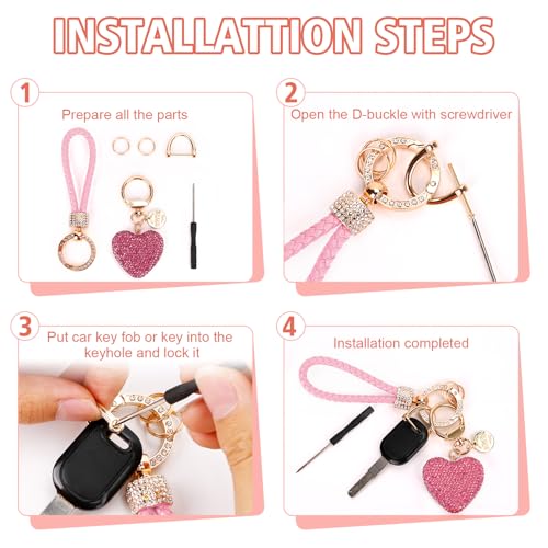 Car Keychain for Women with Rhinestone Heart Shape Bling Girl Cute Keychain… - Image 6