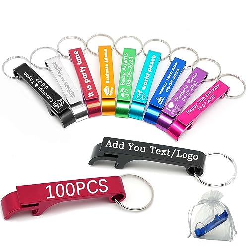100pcs Personalized Bottle Opener Keychain Bulk Custom Engraved Text/Logo Keychains Customized Beer…