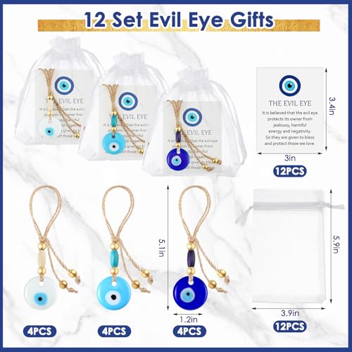 Skylety 12 Set Turkish Blue Evil Eye Charms Glass Evil Eye Keychain… - Image 3