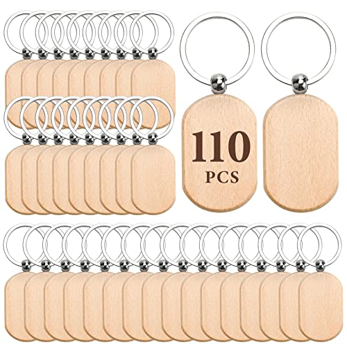 Auihiay 110 Pieces Wood Keychain Blanks, Wood Key Chain Bulk, Unfinished Wood…