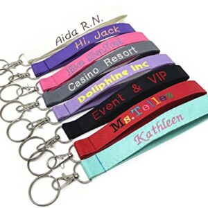 Solid Poly Fabric Customed Wristlet Key Fob keychain with Personalized Monogrammed