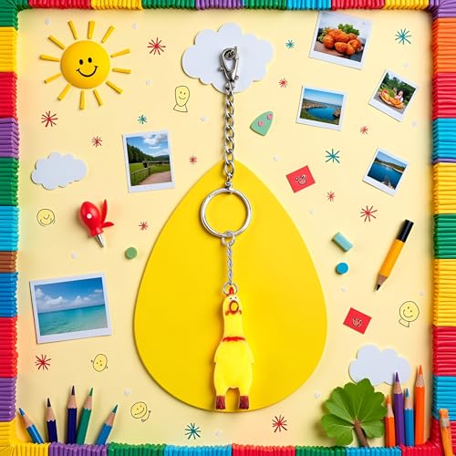 Yellow Shrilling Screaming Chicken Keychain, Mini Rubber Squeeze Screaming Chicken Keychains Gags… - Image 6