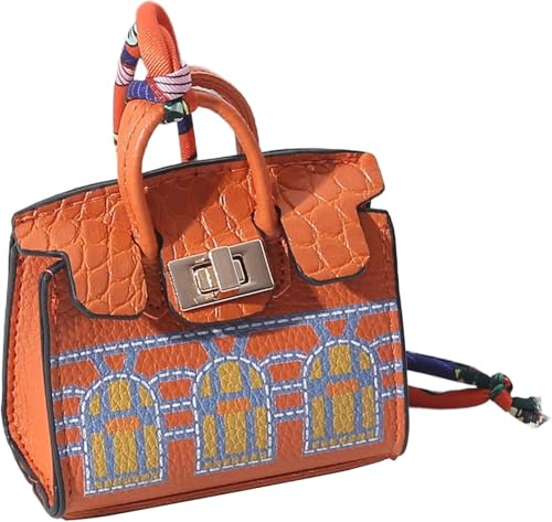 Mini Cute Keychain for women accessories for handbags leather bag charms (Orange) - Image 2