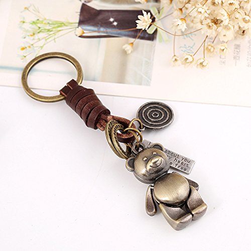 Funny live Brown Leather Keychain Alloy Cute Bear Personalized Key Fob Key… - Image 4