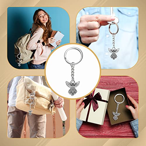 Taiyin 100 Pcs Guardian Angel Keychain Silver Angel Charm Keychain Key Ring… - Image 3