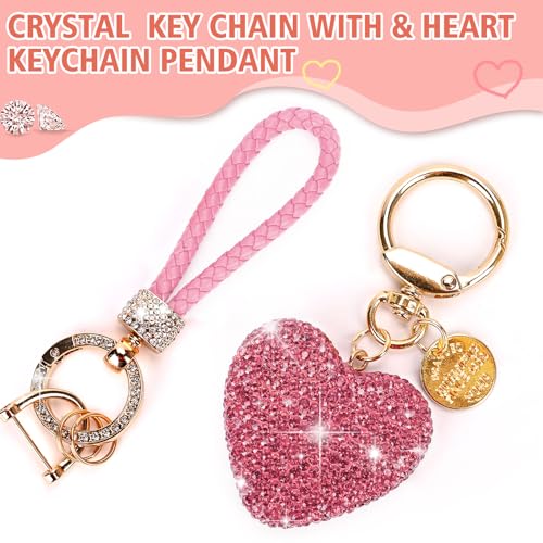 Car Keychain for Women with Rhinestone Heart Shape Bling Girl Cute Keychain… - Image 2