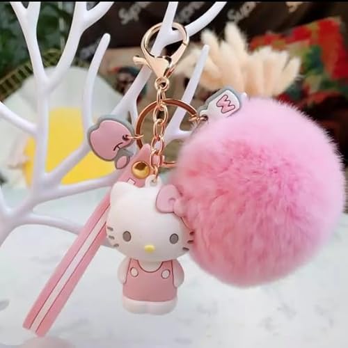 PaPiJoJo Cute Keychains for Women/Girls, Kawaii Pom Pom Fuzzy Key Chain Accessories… - Image 5