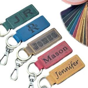 Personalized Leather Keychain, Custom Initials Name, Monogram Customized Key Ring, Handmade Leather…