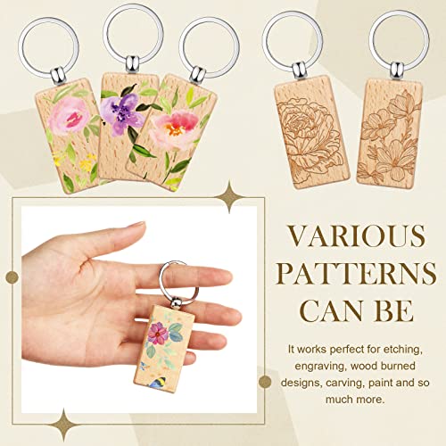 Yinkin 50 Pcs Wooden Keychain Blanks Wood Key Chains Bulk Laser Engraving… - Image 5