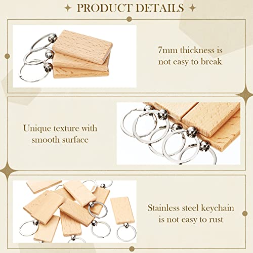 Yinkin 50 Pcs Wooden Keychain Blanks Wood Key Chains Bulk Laser Engraving… - Image 3